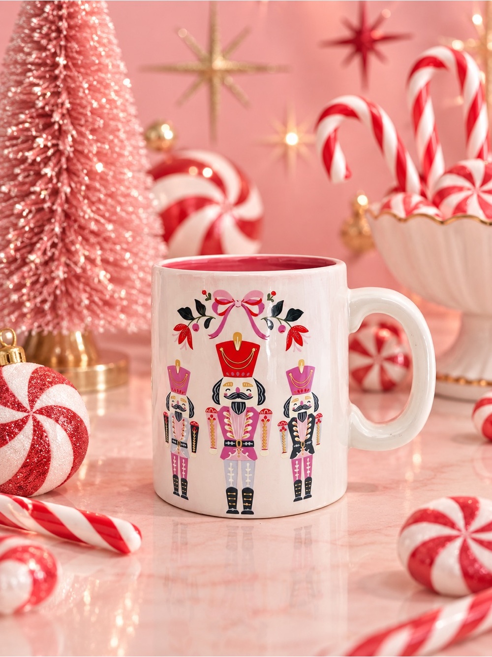 Pink Peppermint Nutcracker Christmas Mug